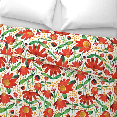 Spoonflower Bright Cone Flowers Red Orange Wide Cotton Sateen 3.5 oz 26" X 20" Standard Knife Edge