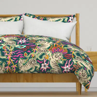 Spoonflower Bright Flaming Spring Tigers - Duvet Cover