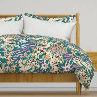 Spoonflower Bright Flaming Spring Tigers - Duvet Cover