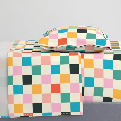 Spoonflower Bright Mid-century Checks Twin Sheet Set
