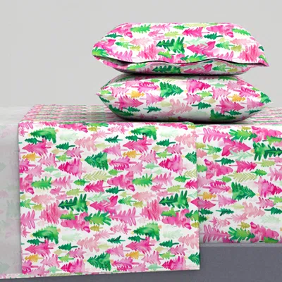 Spoonflower Bright Pink Christmas Trees King Sheet Set