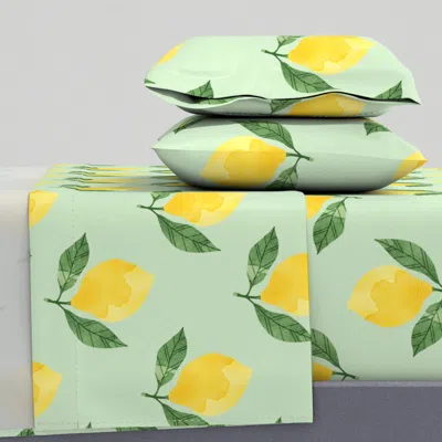 Spoonflower Bright Yellow Watercolor Lemons Botanical Illustration 15 - Green Queen Sheet Set