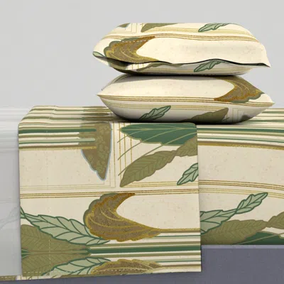 Spoonflower Bronze & Brown Art Deco Palm Trees With Gold "foil" On Cream - 12 X 36" Cal King Sheet S