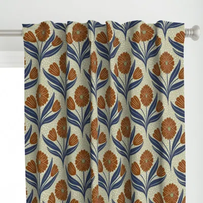 Spoonflower Brown And Blue Floral Curtain Panel