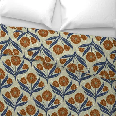 Spoonflower Brown And Blue Floral With Sage Green Wide Cotton Sateen 3.5 oz 26" X 20" Standard Knife Edge