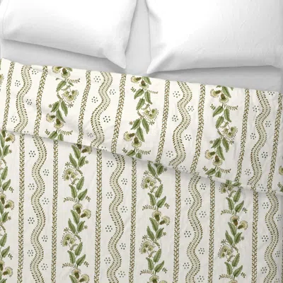 Spoonflower Brown And Greens On Cream Emma Stripe Wide Cotton Sateen 3.5 oz 26" X 20" Standard Knife Edge
