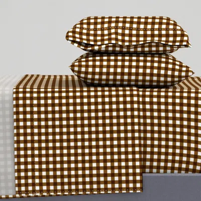 Spoonflower Brown Gingham Queen Sheet Set