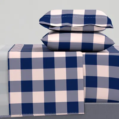 Spoonflower Buffalo Plaid // Navy & Blush King Sheet Set