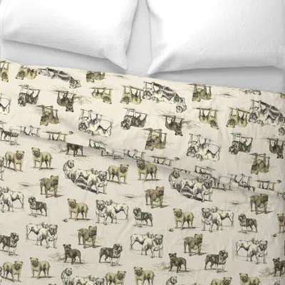 Spoonflower Bulldog Dogs Toile Pattern - Warm Neutral Colors Wide Cotton Sateen 3.5 oz 26" X 20" Standard Knife 
