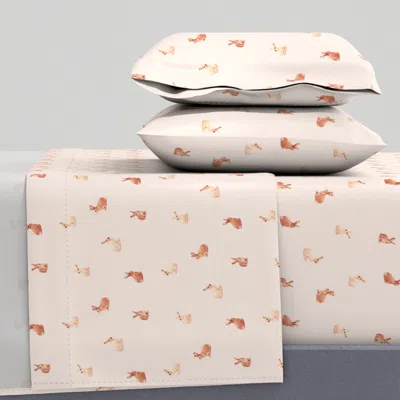 Spoonflower Bunnies Scattered On Soft Pink Queen Sheet Set