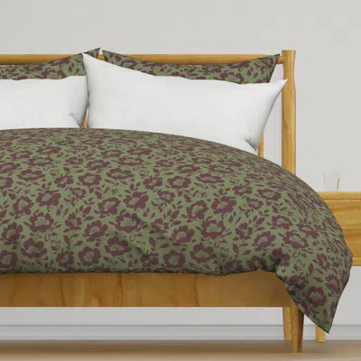 Spoonflower Burgundy Red Cottage Blossoms Duvet Cover