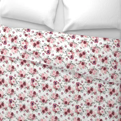 Spoonflower Burgundy-floral-on-white Wide Cotton Sateen 3.5 oz 26" X 20" Standard Knife Edge