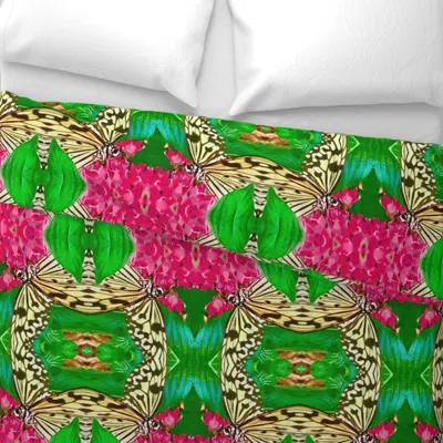 Spoonflower Butterfly Pink Blossom Green Wide Cotton Sateen 3.5 oz 26" X 20" Standard Knife Edge