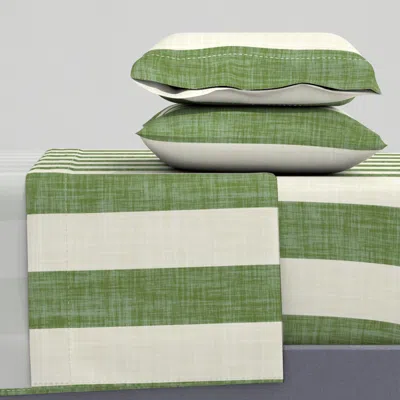 Spoonflower Cabana Stripe With Minimal Bold 4 Inch Army Green Stripes On Cream White Full Sheet Set