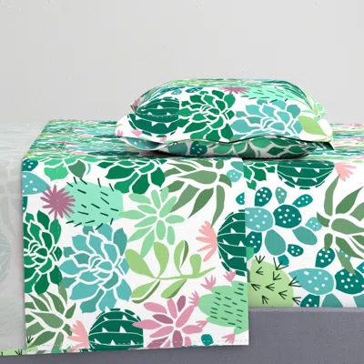 Spoonflower Cactus Collage Of Spiney And Succulent Blooming Cacti Twin Sheet Set