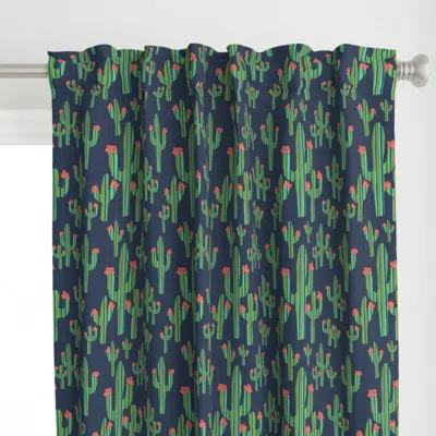 Spoonflower Cactus Flowers - Blue And Curtain Panel