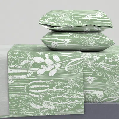 Spoonflower Cactus Garden - Sage Green Queen Sheet Set
