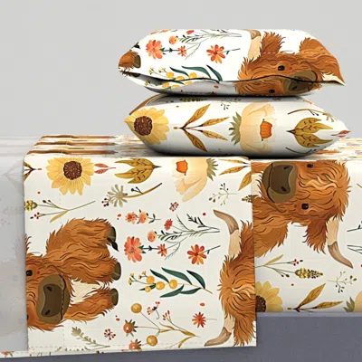 Spoonflower Calf On Floral 4 Queen Sheet Set