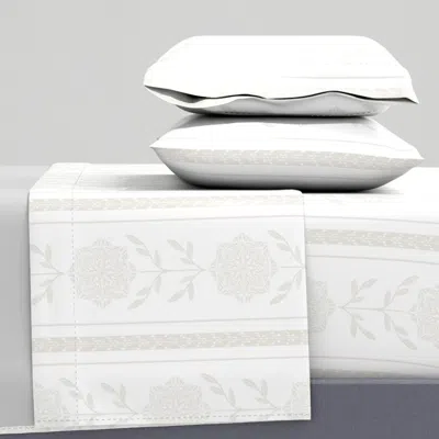 Spoonflower Calm And Collected Floral Stripe-soft Beige Large Queen Sheet Set