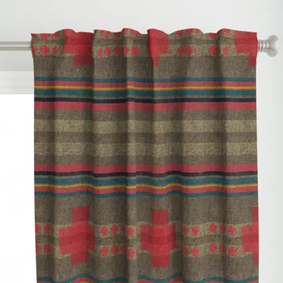 Spoonflower Camp Blanket Brown + Red Curtain Panel