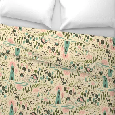 Spoonflower Camping At The Lake Wide Cotton Sateen 3.5 oz 26" X 20" Standard Knife Edge