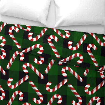 Spoonflower Candy Canes Green Plaid 8x8 Wide Cotton Sateen 3.5 oz 26" X 20" Standard Knife Edge