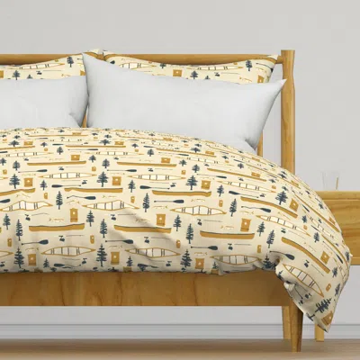 Spoonflower Canoes And Oars By The Lake In Duvet Cover In Yellow