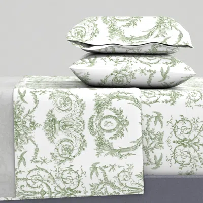 Spoonflower Capetian Toile In Basil Green Queen Sheet Set