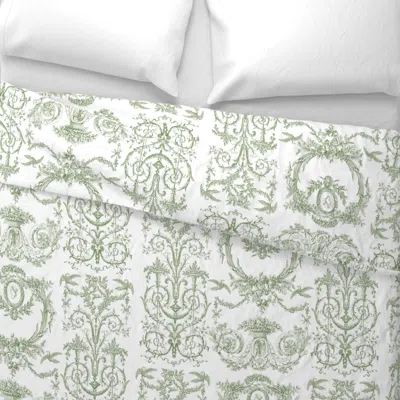 Spoonflower Capetian Toile In Basil Green Wide Cotton Sateen 3.5 oz 26" X 20" Standard Knife Edge