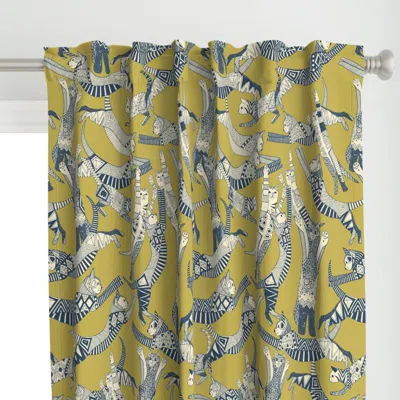 Spoonflower Cat Party Navy Blue Curtain Panel