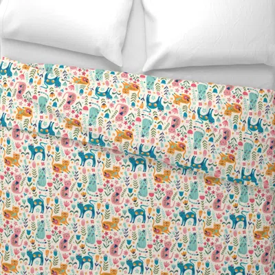 Spoonflower Cats And Flowers Wide Cotton Sateen 3.5 oz 26" X 20" Standard Knife Edge