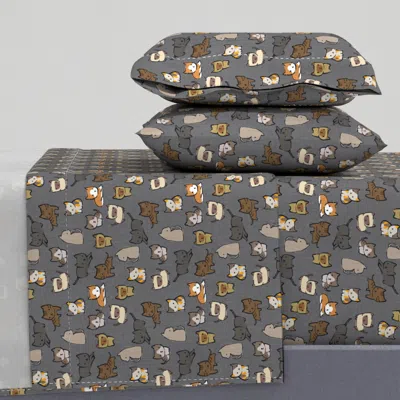 Spoonflower Cats Charcoal - Small Queen Sheet Set