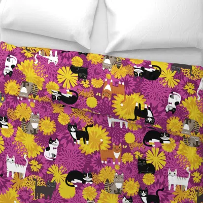 Spoonflower Cats In The Garden Wide Cotton Sateen 3.5 oz 26" X 20" Standard Knife Edge
