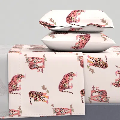 Spoonflower Cats Meow Tigers In Blush Pink King Sheet Set