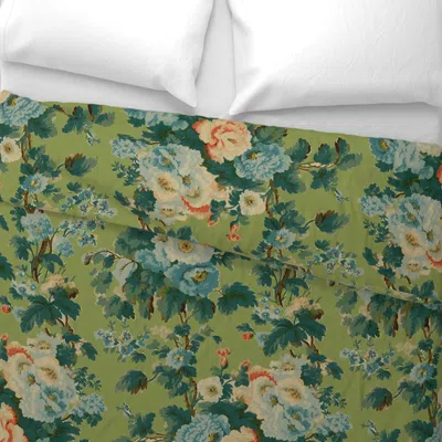 Spoonflower Caversham Hollyhock Spring Green 24" Wide Cotton Sateen 3.5 oz 26" X 20" Standard Knife Edge