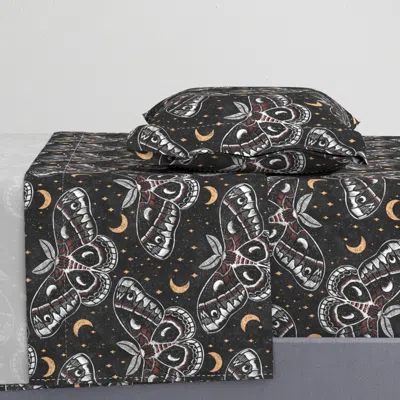 Spoonflower Celestial Cecropia - Large - Charcoal Gold Red And White Twin Sheet Set