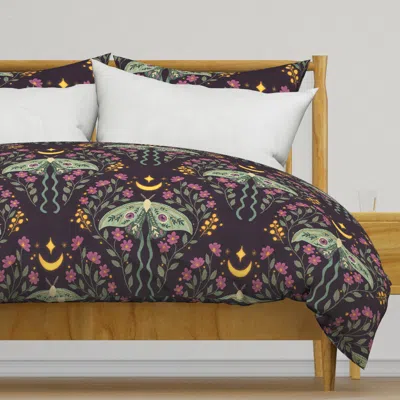 Spoonflower Celestial Luna Moth Floral - Duvet Cover