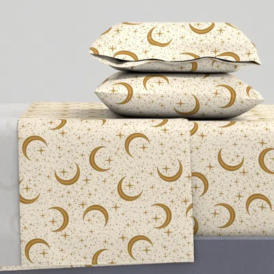Spoonflower Celestial Moons And Stars Night Sky Cream And Gold Queen Sheet Set