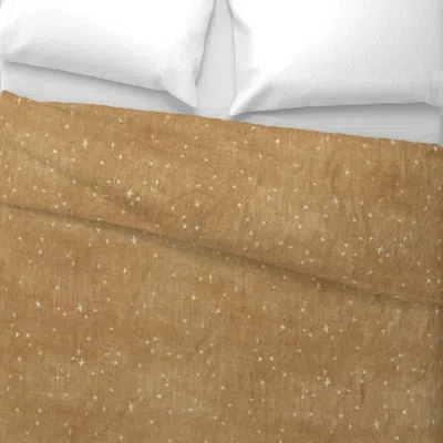 Spoonflower Celestial Stars - Golden Mustard Yellow Denim Texture Astronomy Theme Room Euro Pillow S