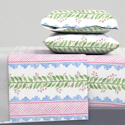 Spoonflower Celia Cornflower Blue Valentine Pink And Spring Green King Sheet Set