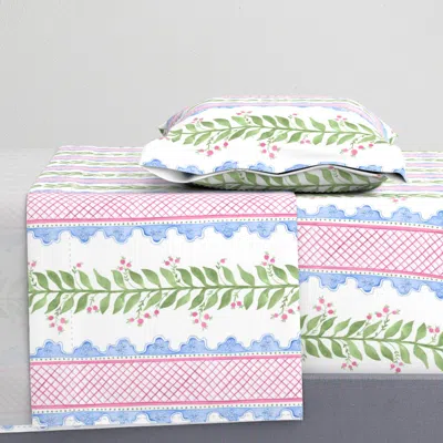 Spoonflower Celia Cornflower Blue Valentine Pink And Spring Green Twin Sheet Set