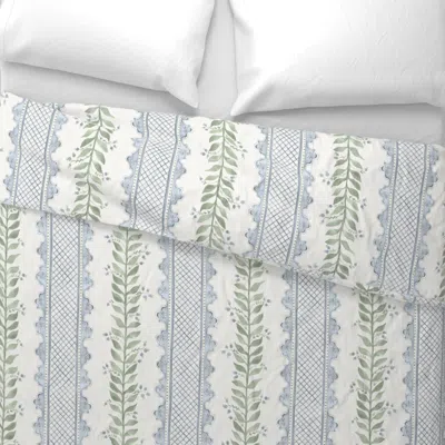 Spoonflower Celia Quiet Blue On Cream Wide Cotton Sateen 3.5 oz 26" X 20" Standard Knife Edge