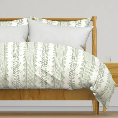 Spoonflower Celia Quiet Green On Cream Duvet Cover