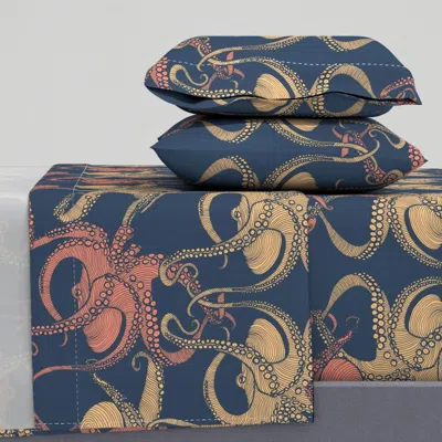 Spoonflower Cephalopod - Octopi - Brighter Queen Sheet Set In Blue