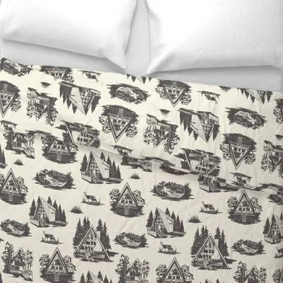 Spoonflower Charcoal And Ivory A-frame Toile Wide Cotton Sateen 3.5 oz 30" X 24" Standard Flanged
