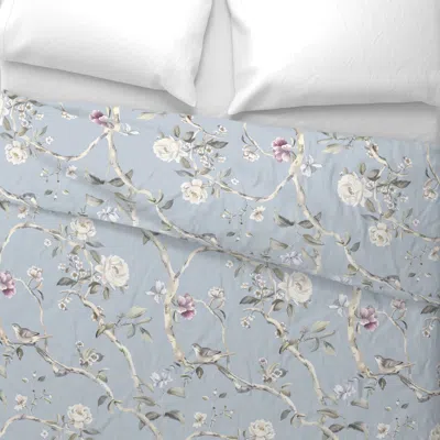 Spoonflower Charlotte's Chinoiserie On Blue Mist Wallpaper Wide Cotton Sateen 3.5 oz 26" X 20" Standard Knife Ed