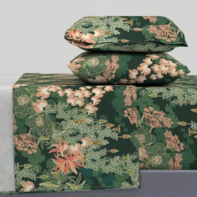Spoonflower Charlottes Garden Dusty Rose And Green Queen Sheet Set