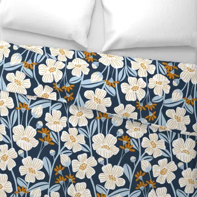 Spoonflower Cheerful White Wildflowers Maedow Large Wide Cotton Sateen 3.5 oz 26" X 20" Standard Knife Edge