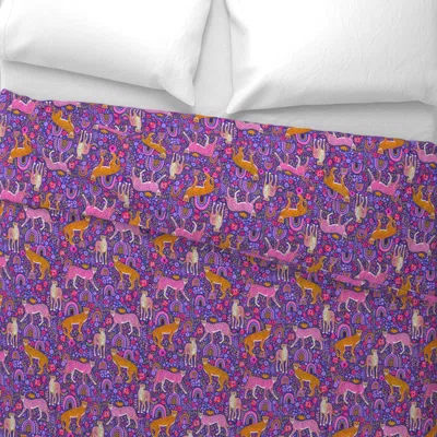 Spoonflower Cheetahs In A Rainbow Garden (navy) Wide Cotton Sateen 3.5 oz 26" X 20" Standard Knife Edge