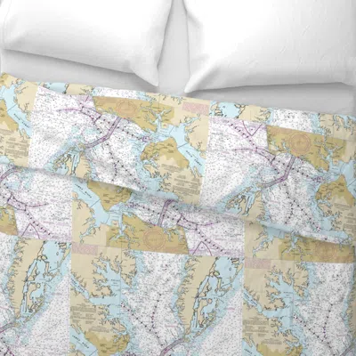 Spoonflower Chesapeake Bay Entrance Nautical Map Wide Cotton Sateen 3.5 oz 26" X 20" Standard Knife Edge